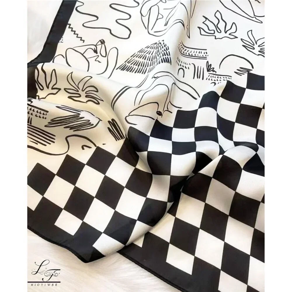 Satin Bandanas Head A35 Plaid Scarf Women Lightweight Silk Hair Wrap Sleep Scarf